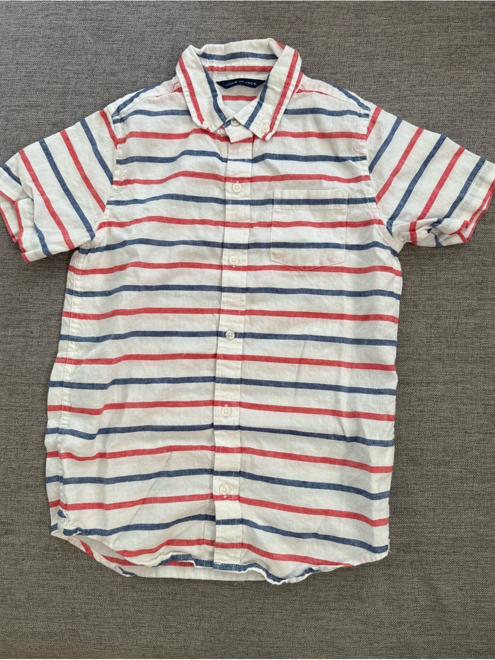 Janie and Jack linen blend short sleeve Button-Down Shirt with Stripes